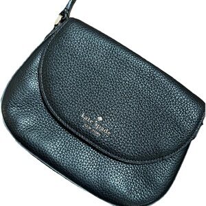 kate spade Black Pebbled Leather Curved Flap Crossbody